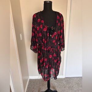 Vintage Gilligan & O’Malley Rose Chiffon Slip Size X-Large Black/RD Romanti Sexy